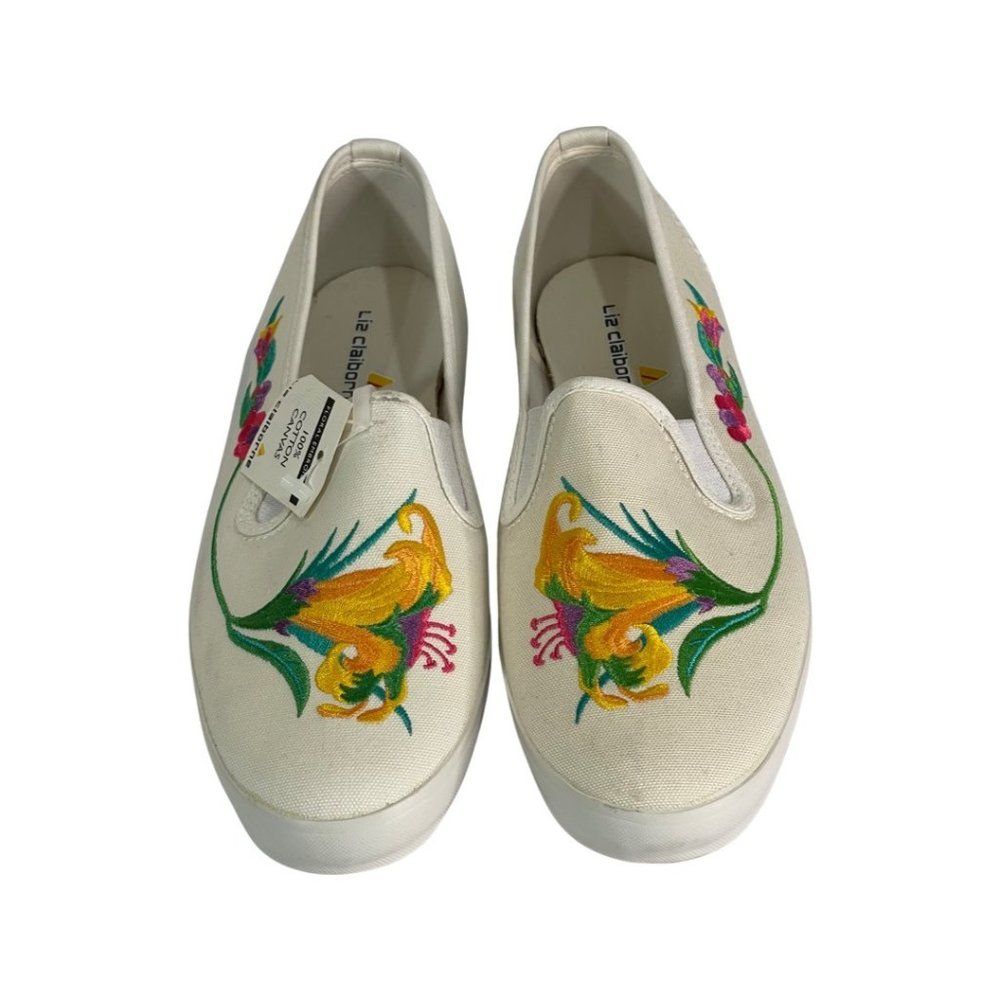 LIZ CLAIBORNE Womens 8.5  Boho Floral Embroidery Canvas Slip On Sneaker Vintage